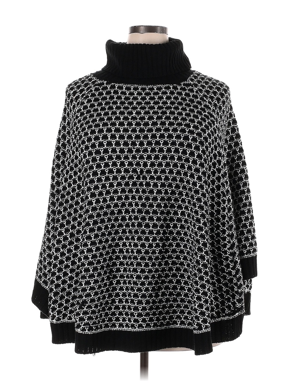 Joseph A Black & White Turtleneck Poncho Sweater